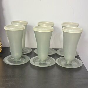 Vintage Tupperware Sherbet Cups w/ Lids & Saucers – Frosted – Set of 6